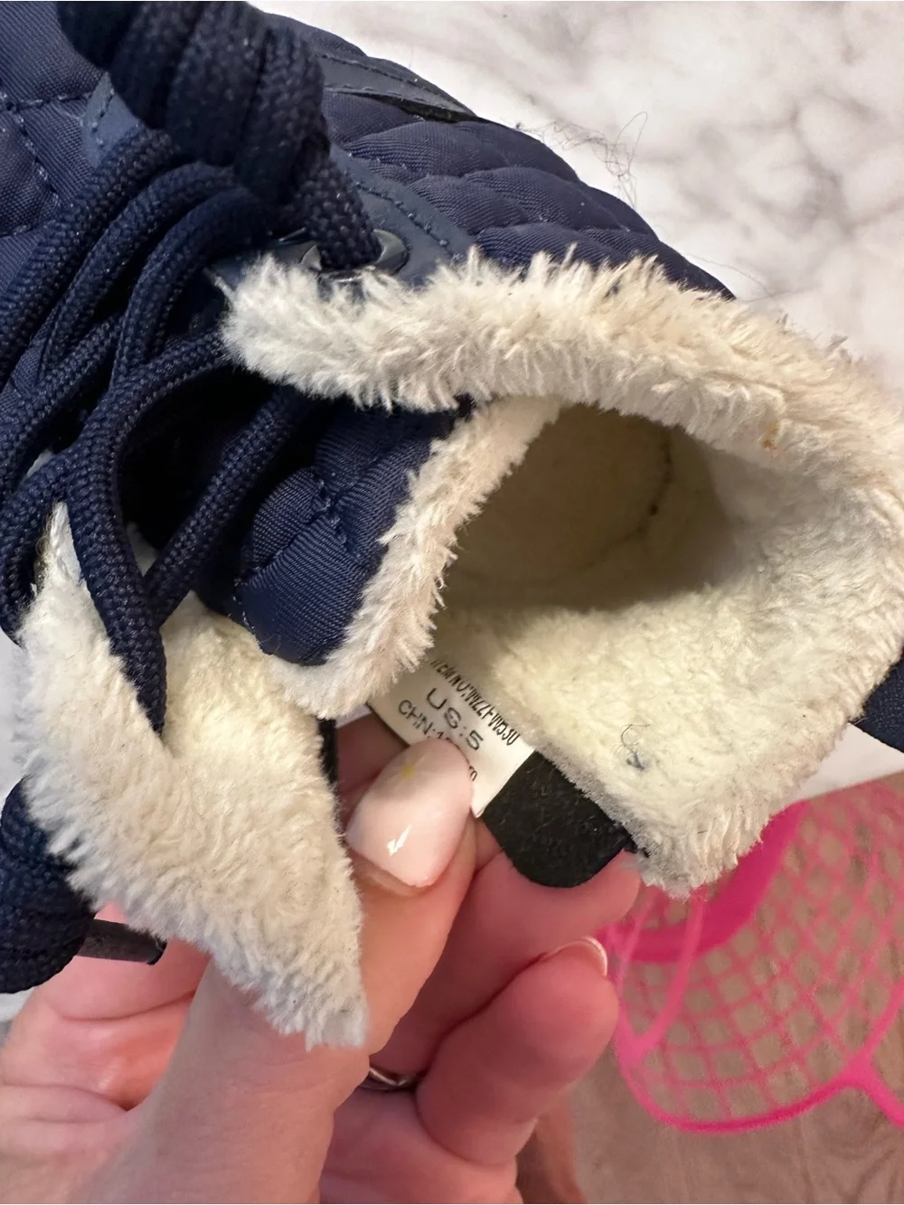 Toddler Quilted Navy Winter Boots with Faux Fur Lining size 5